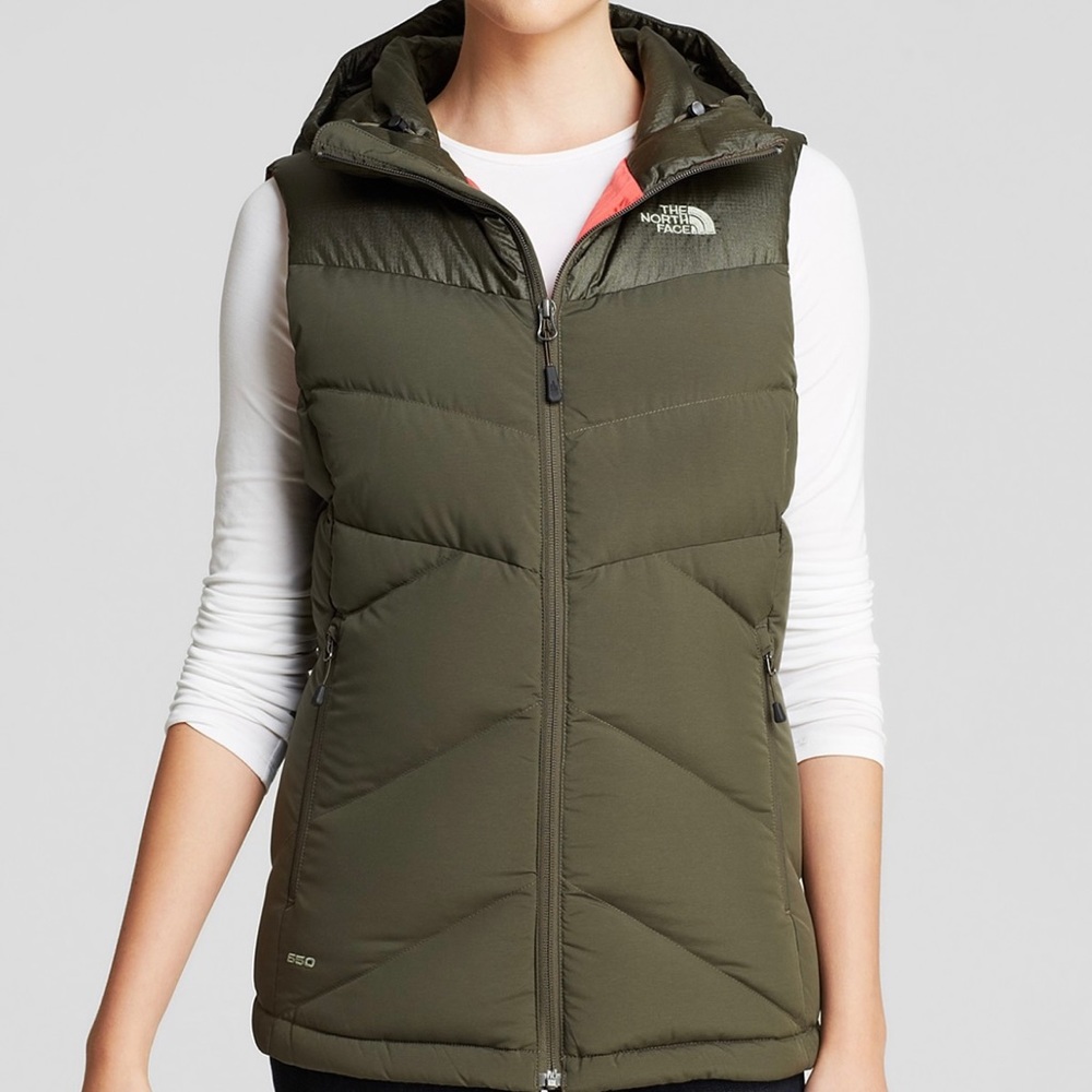 The North Face Olive Green Puffer Vest with Hood